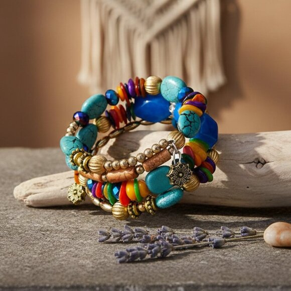 Handmade Wrap Around Beaded Colorful Fashion Bracelet Trendy Boho-Chic - Picture 10 of 13